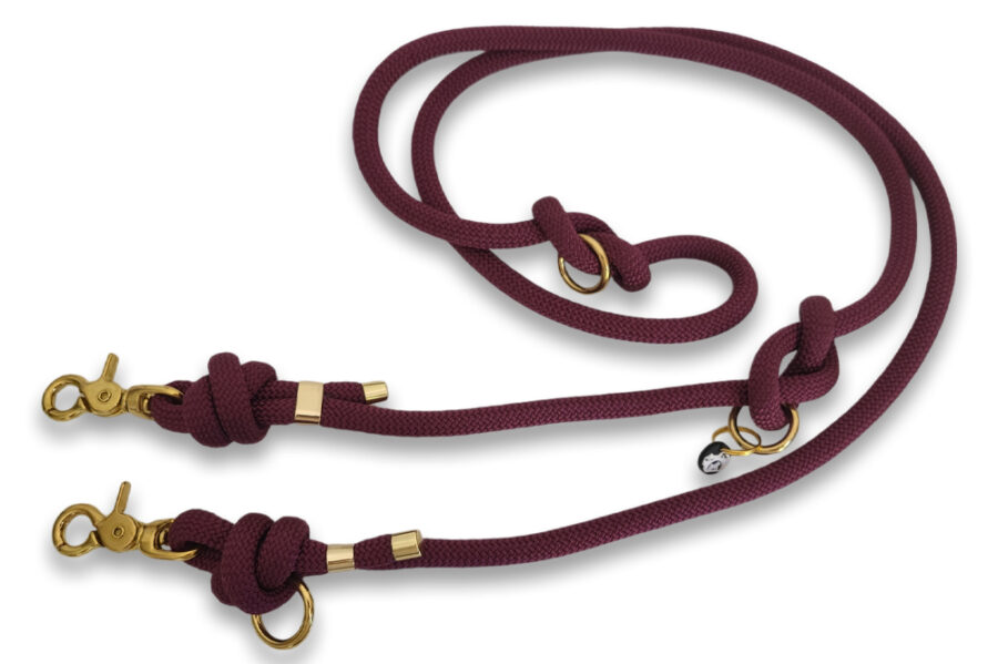 Laisse multi-positions en corde aubergine
