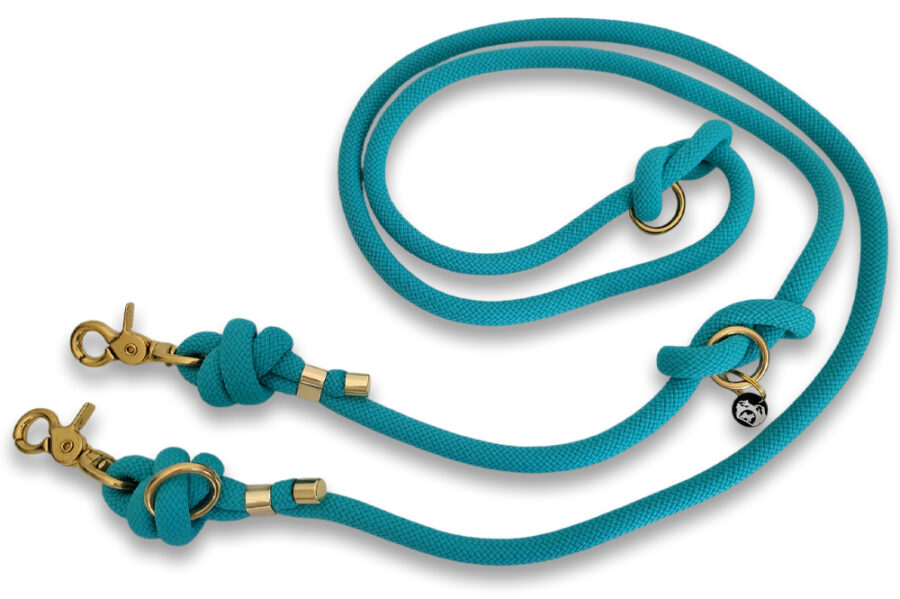 Laisse multi-positions en corde turquoise