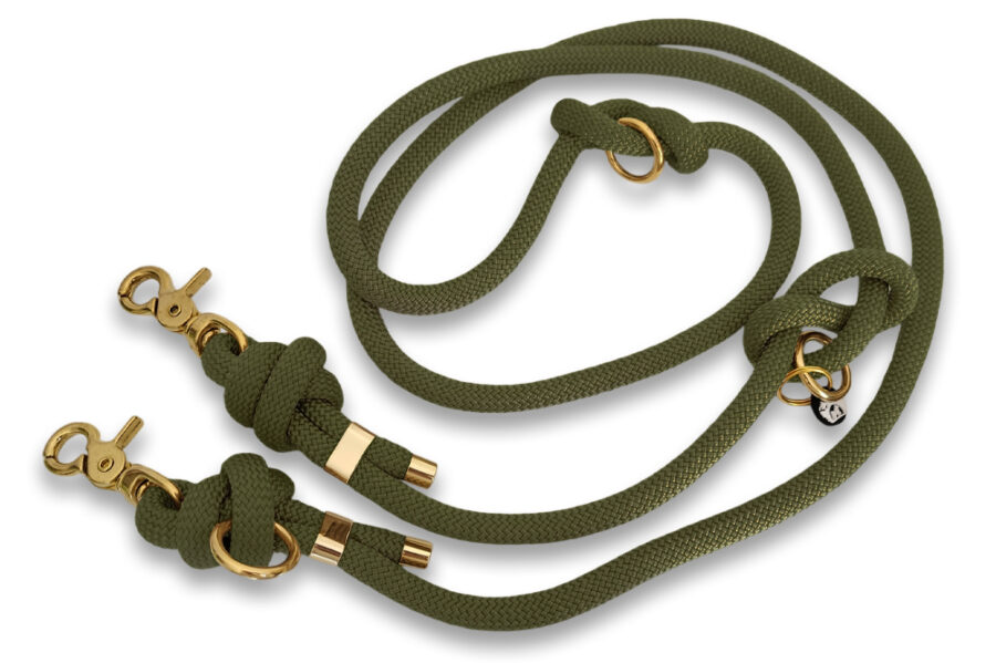 Laisse multi-positions en corde kaki